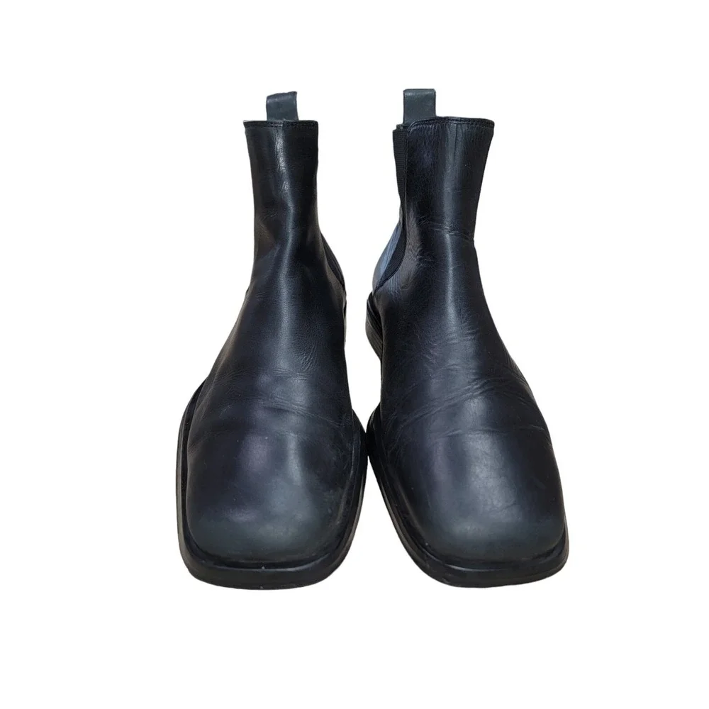 Alfani Men's Size 9.5 M Black Leather Square Toe Dress Chelsea Ankle Boots Gore